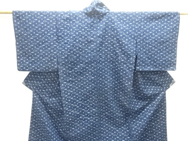  アンティーク　絣柄織出し手織り紬単衣着物